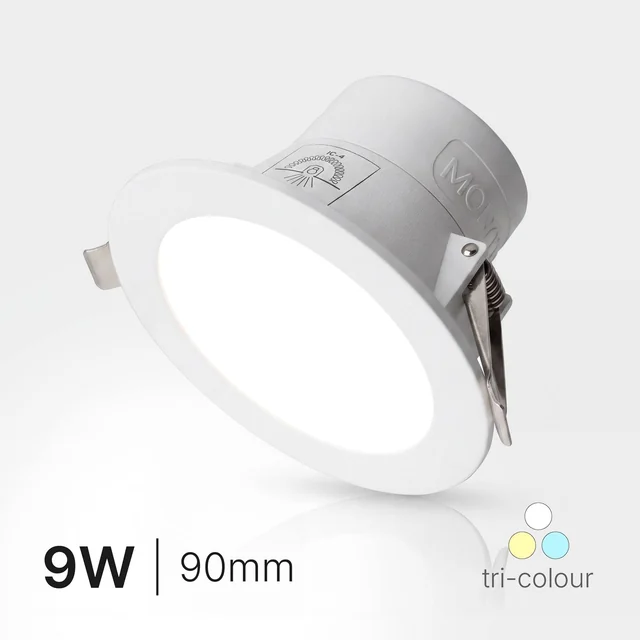 Voltex Monaco tri-colour LED downlight, 90mm cut-out